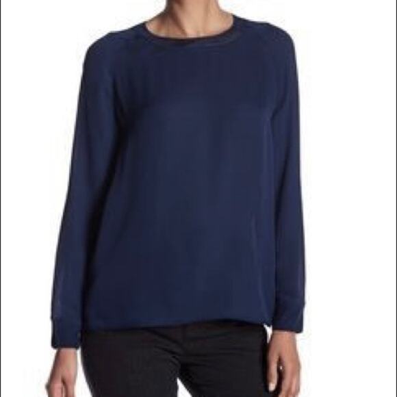 Vince navy blue silk sheer pullover boatneck long sleeve  top Size Small - Picture 1 of 13